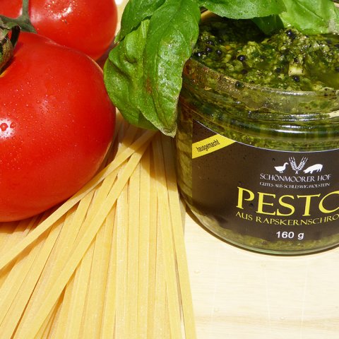 Pesto  mit Rapskernschrot– Basilikum